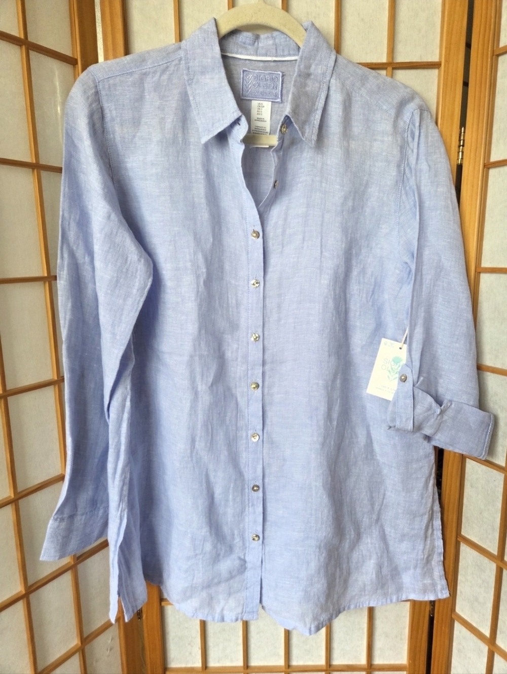 NWT WOMENS SIGRID OLSEN BLUE 100% LINEN BUTTONS DOWN SHIRT SIZE SMALL